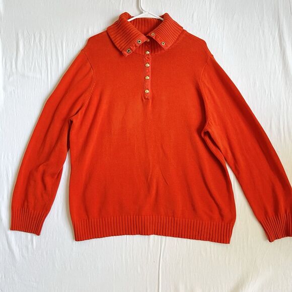 Lauren Ralph Lauren Sweater Womens 2X Orange Red Long Sleeve Collared - Picture 1 of 8